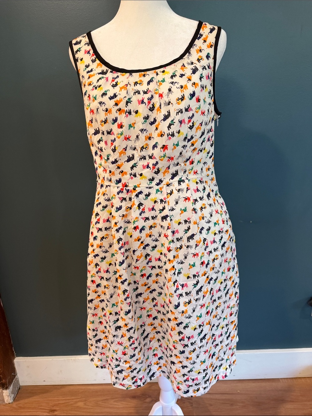 Women’s White Sleeveless Dress with Multicolor Animal Print
